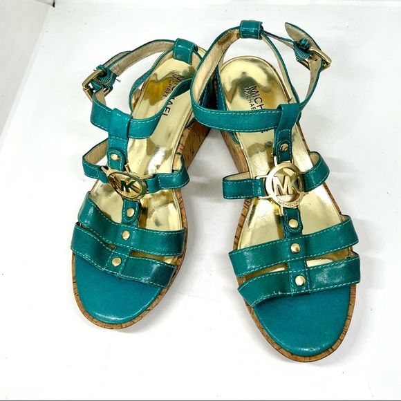 MICHAEL KORS TURQUOISE LEATHER WEDGES SIZE 6 - Picture 1 of 8